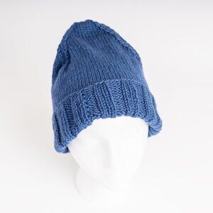 Hand Knit Blue 100% Wool Classic Gender Neutral Hat